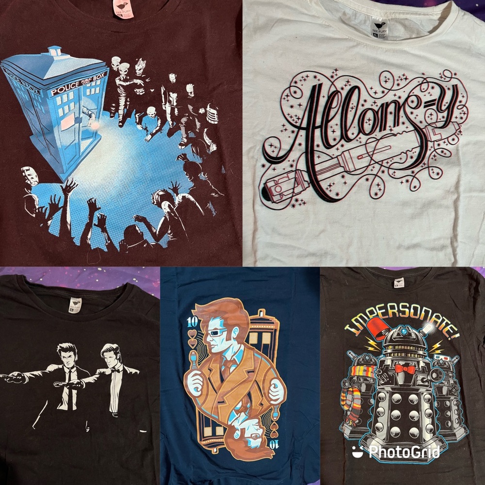 LOT of FIVE TeeFury Doctor Who Junior XL T-shirts. EUC.